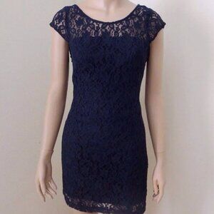 NEW Hollister Womens Lace Dress Size 3 Small Fitted Mini Dress Low Back Navy